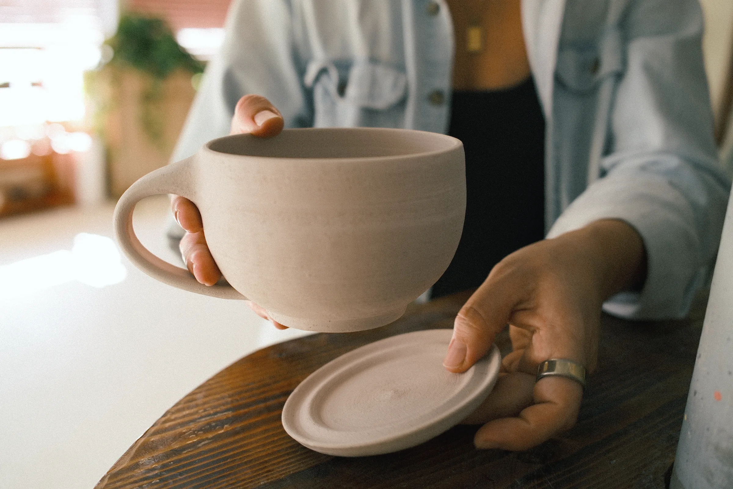 Handmade latte cup and saucer from the Latte Cup &amp; Saucer workshop at Floridian Ceramics in Tampa