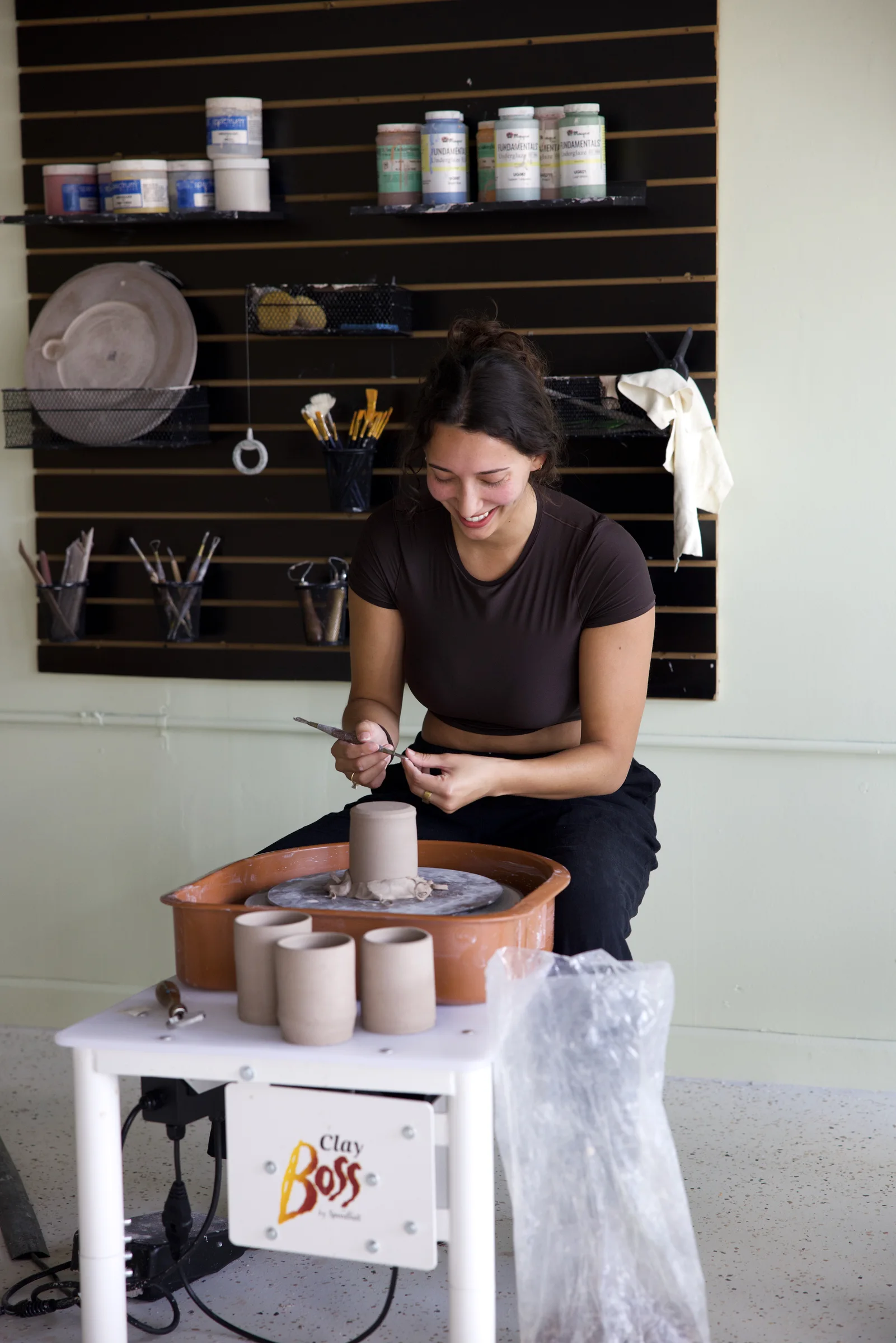 Glazed handmade mugs fresh from a Cone 6 firing at Floridian Ceramics in Tampa